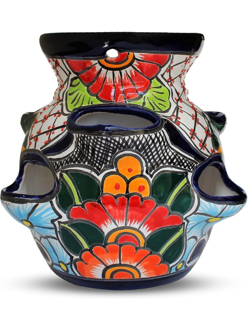 10-Inch Sky Blue Talavera Ceramic Strawberry Pot | Indoor Flower & Succulent